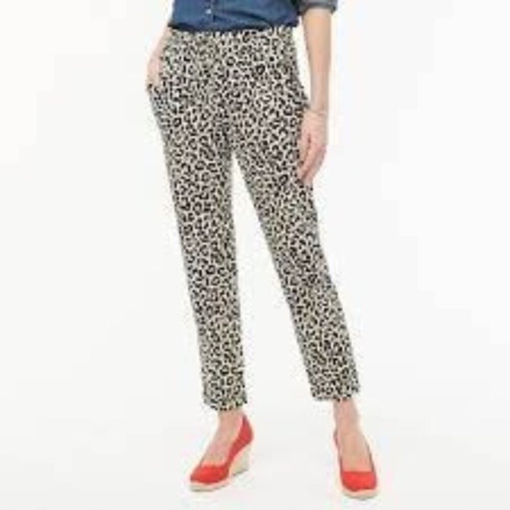 J Crew Linen Leopard Taper Leg Pant 12‎ EUC